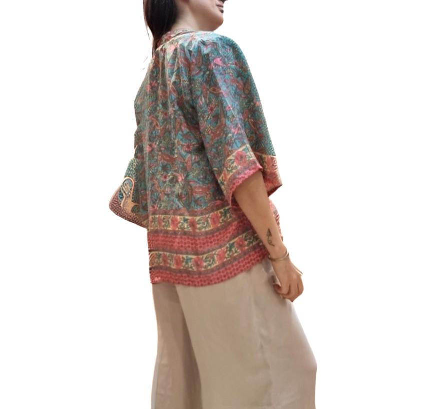 Boho Silk Kimono Jacket, Patchwork Floral Kimono, Handmade Indian Silk Jacket, Festival Cover Up, Hippie Beachwear, Summer Cardigan
