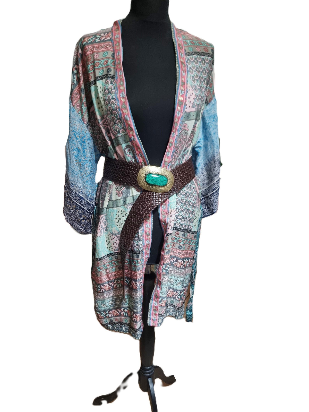 Boho Silk Kimono Jacket: Recycled Indian Patchwork Robe