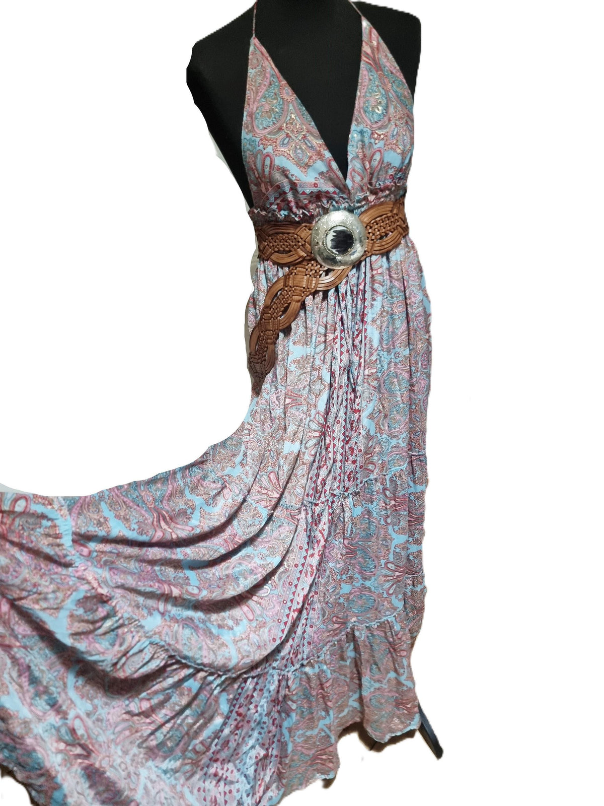Silk Paisley Maxi Dress: Strappy Boho Beach Dress
