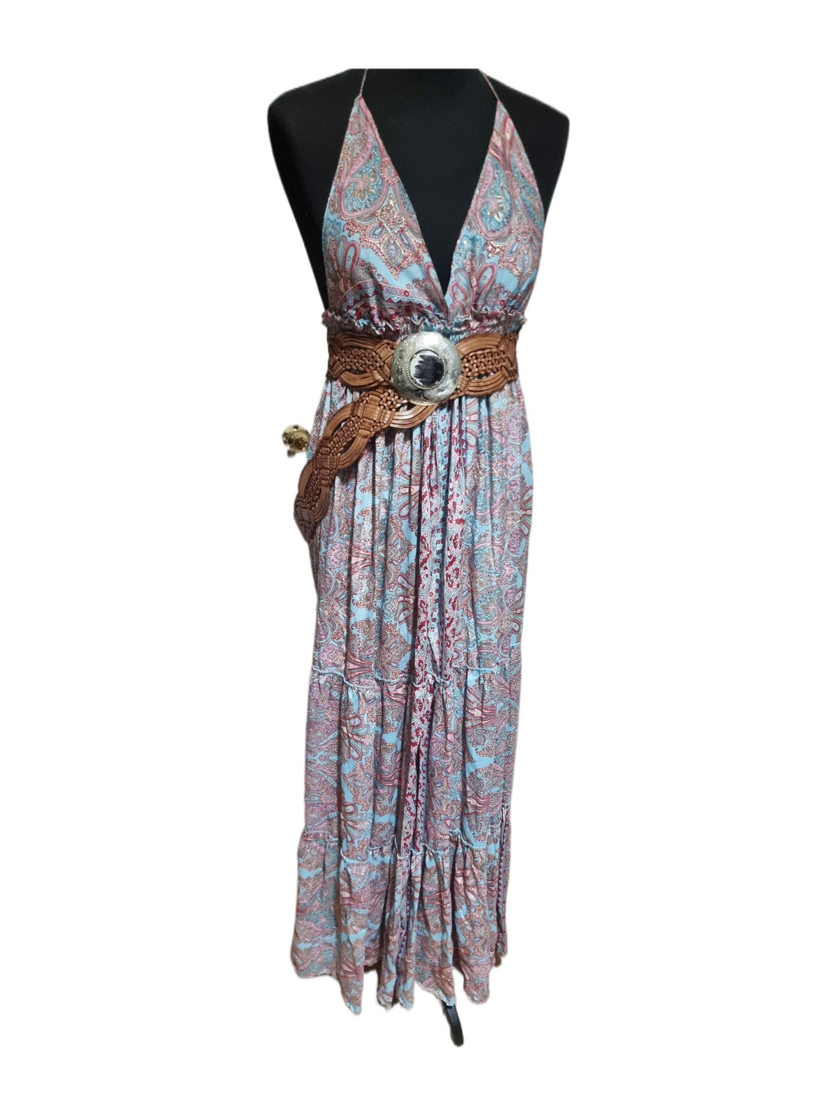 Silk Paisley Maxi Dress: Strappy Boho Beach Dress