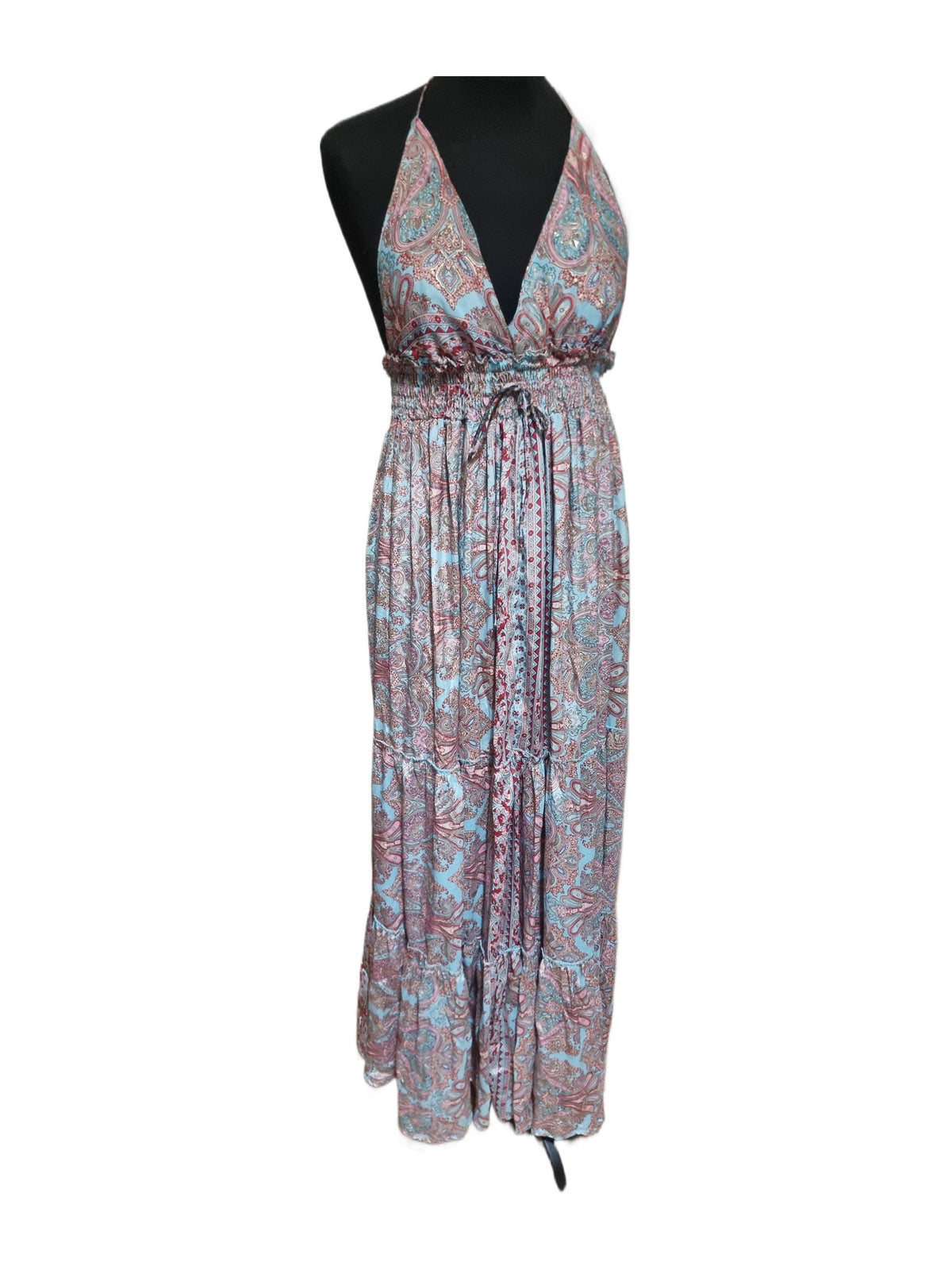 Silk Paisley Maxi Dress: Strappy Boho Beach Dress