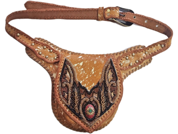 Handcrafted Suede Leather Sling Bag: Beaded Boho Crossbody Fanny Pack
