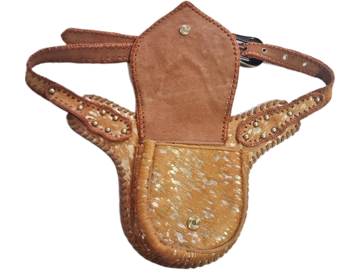 Handcrafted Suede Leather Sling Bag: Beaded Boho Crossbody Fanny Pack