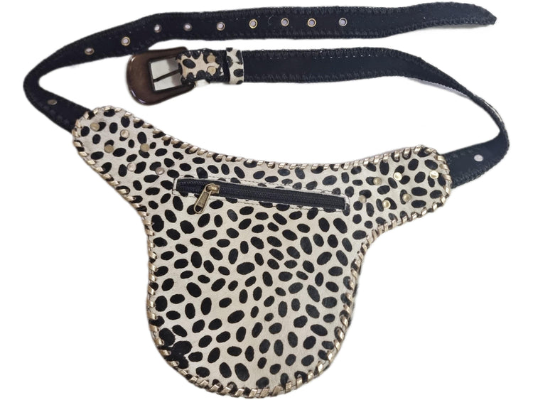 Beaded Cowhide Fanny Pack: Leopard Print Leather Belt Bag with Turquoise Stone