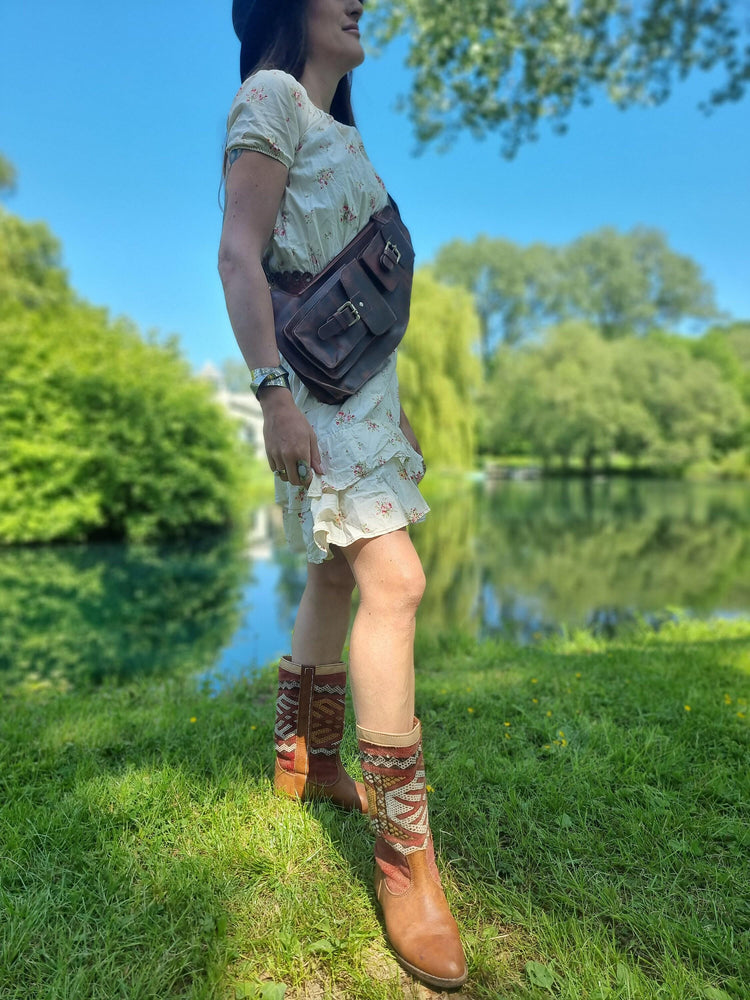 Handmade Dark Brown Leather Chest Bag: Unisex Sling Fanny Pack