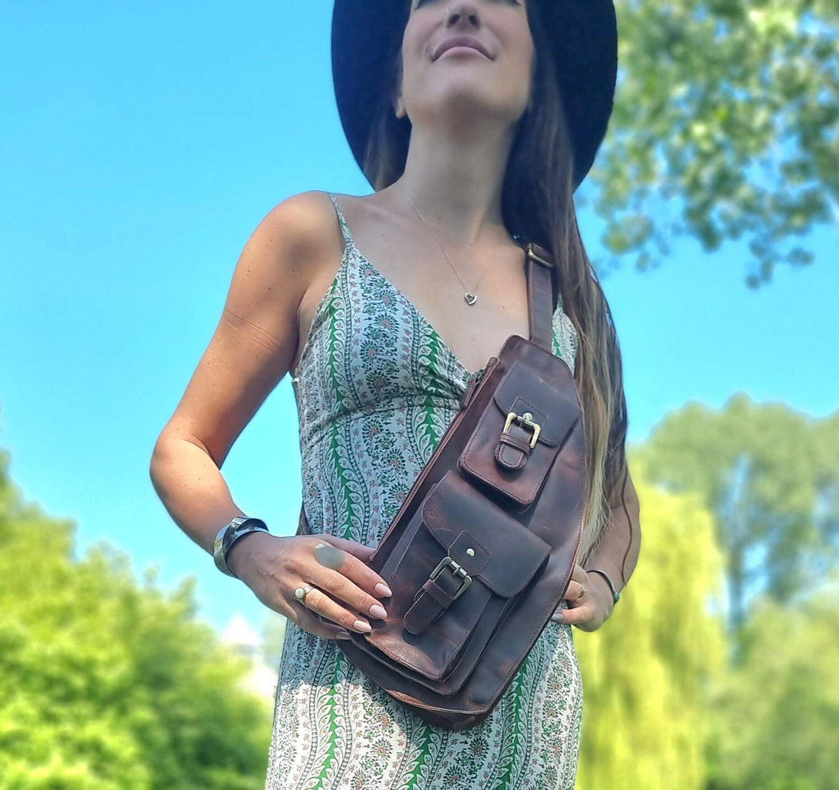 Handmade Dark Brown Leather Chest Bag: Unisex Sling Fanny Pack