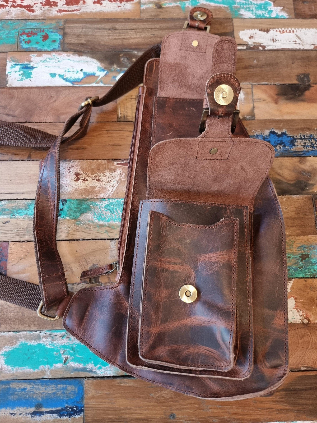 Handmade Dark Brown Leather Chest Bag: Unisex Sling Fanny Pack