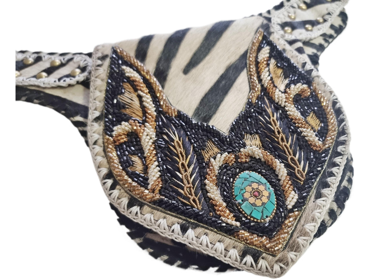 Zebra Cowhide Fanny Pack: Beaded Boho Leather Crossbody Sling
