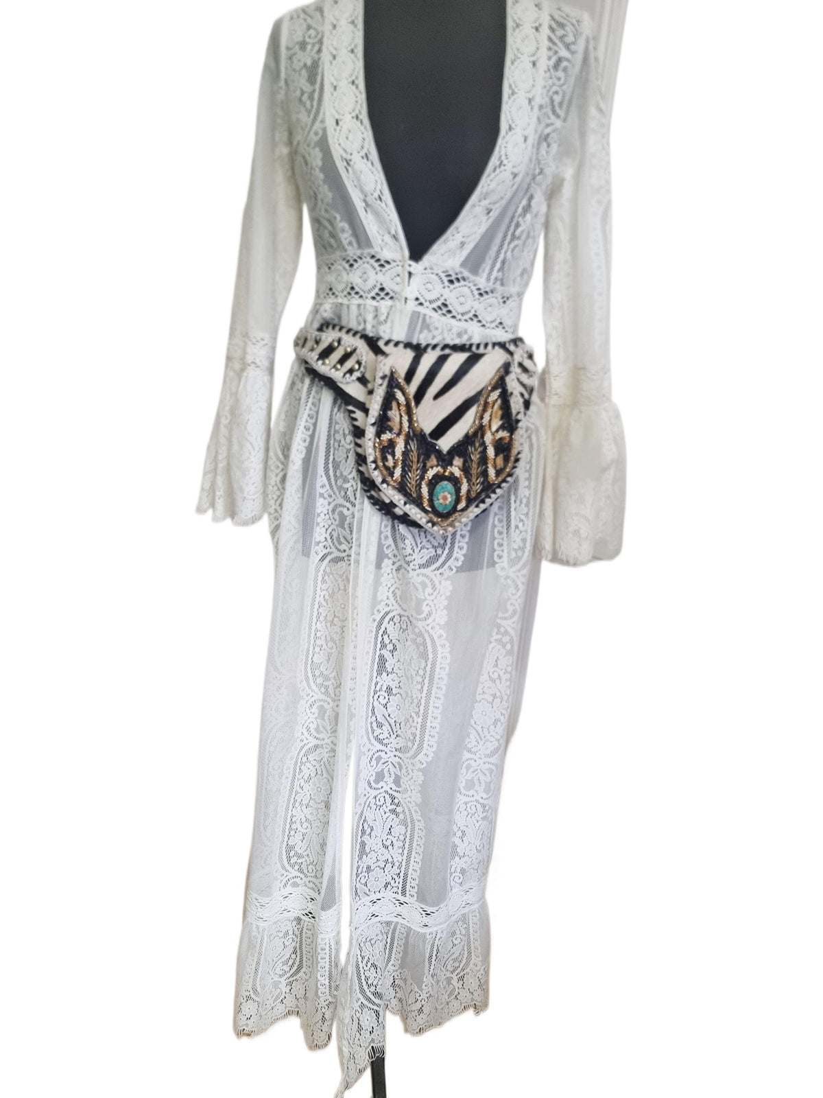 Zebra Cowhide Fanny Pack: Beaded Boho Leather Crossbody Sling