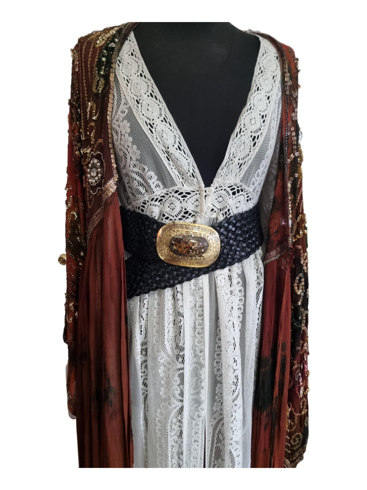 Braided Leather Corset Belt: Boho Western Style with Stone Buckle