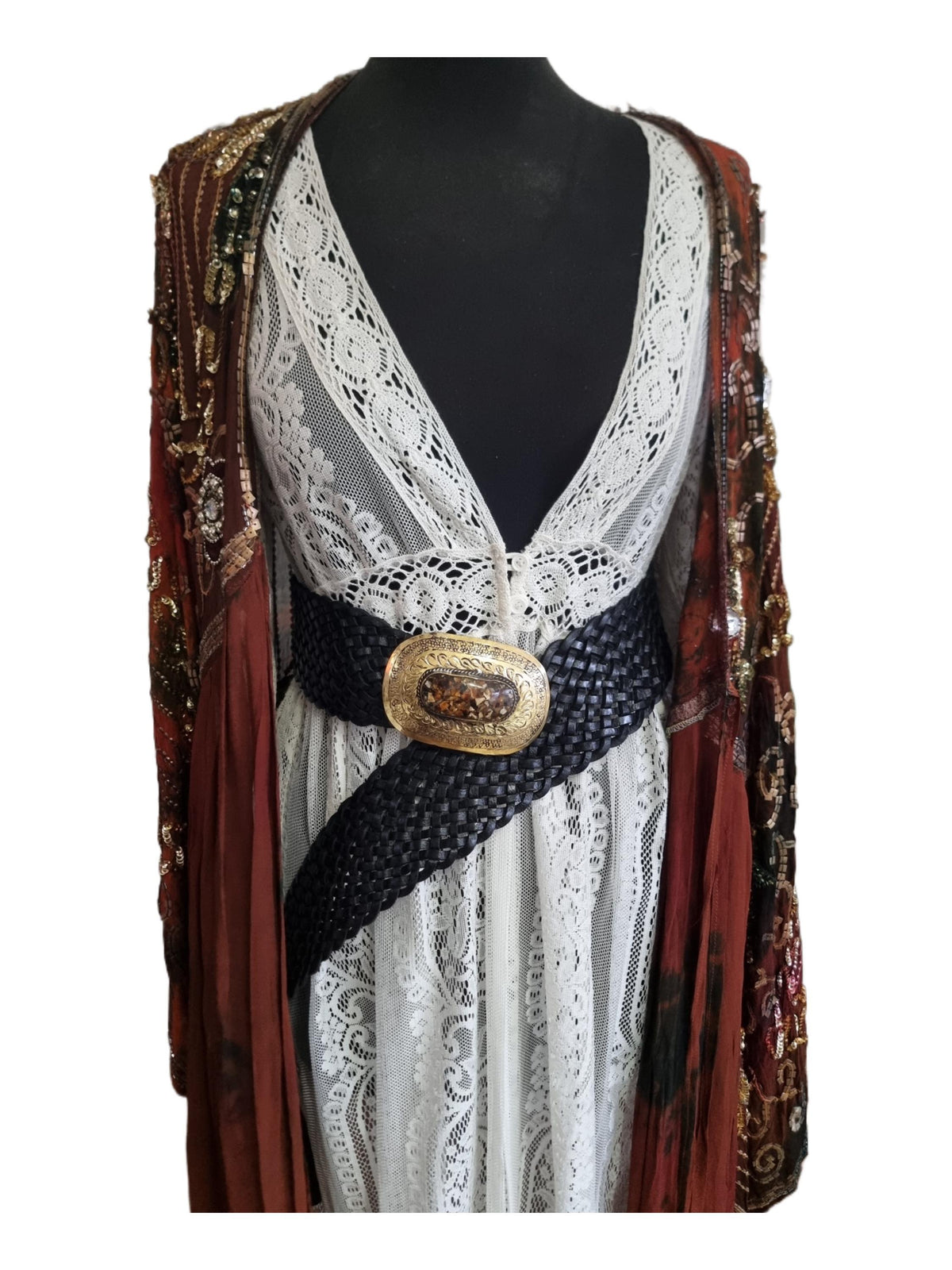 Braided Leather Corset Belt: Boho Western Style with Stone Buckle