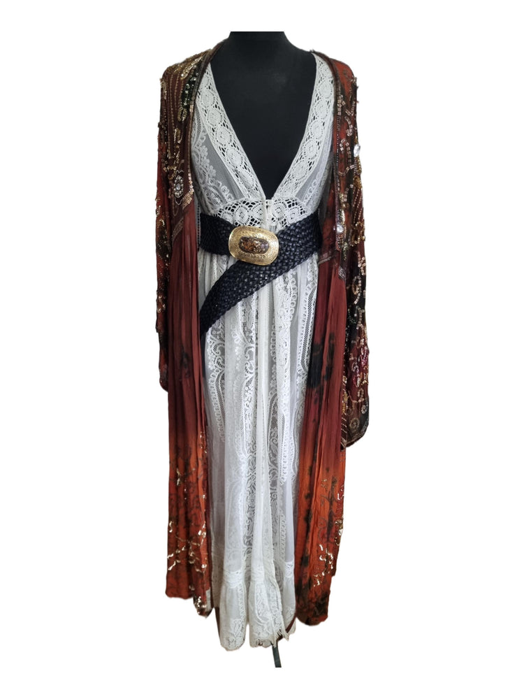 Braided Leather Corset Belt: Boho Western Style with Stone Buckle