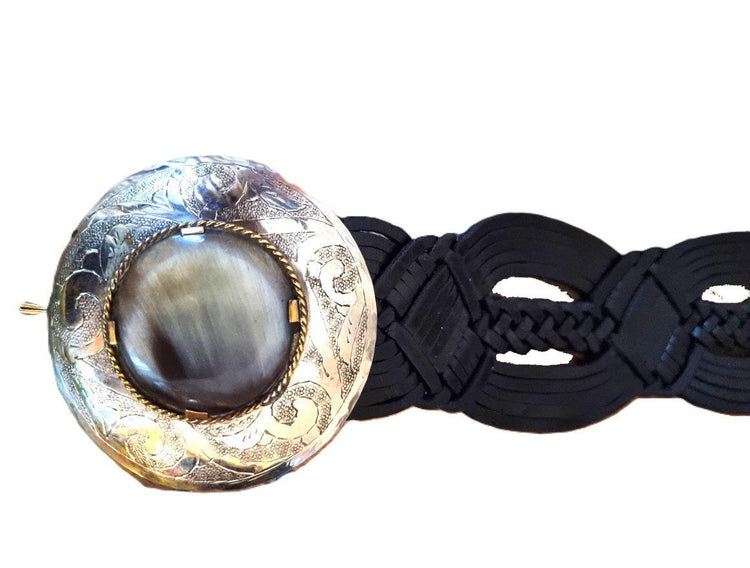 Braided Leather Belt Boho - Adjustable Waist Belt Vintage Style, Engraved Silver Western Buckle