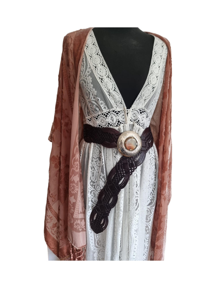 Braided Leather Belt Boho - Adjustable Waist Belt Vintage Style, Engraved Silver Western Buckle