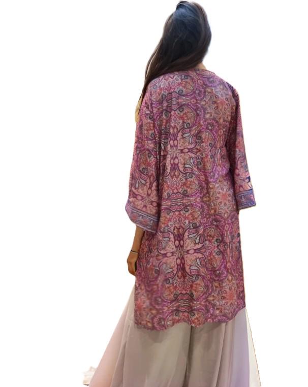 Boho Silk Kimono Jacket: Flared Sleeves, Beach Cover Up