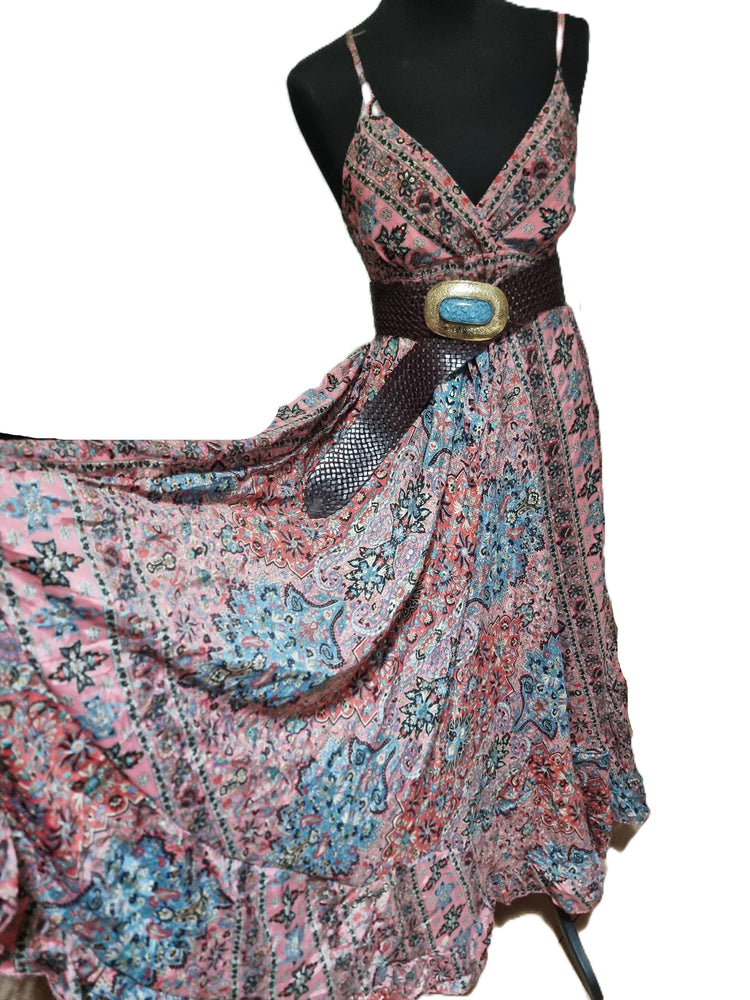 Boho Silk Maxi Dress: Sleeveless V-Neck Open Back Summer Dress