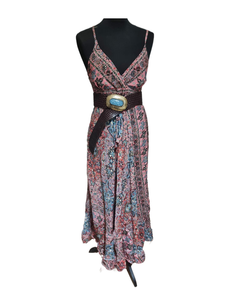 Boho Silk Maxi Dress: Sleeveless V-Neck Open Back Summer Dress