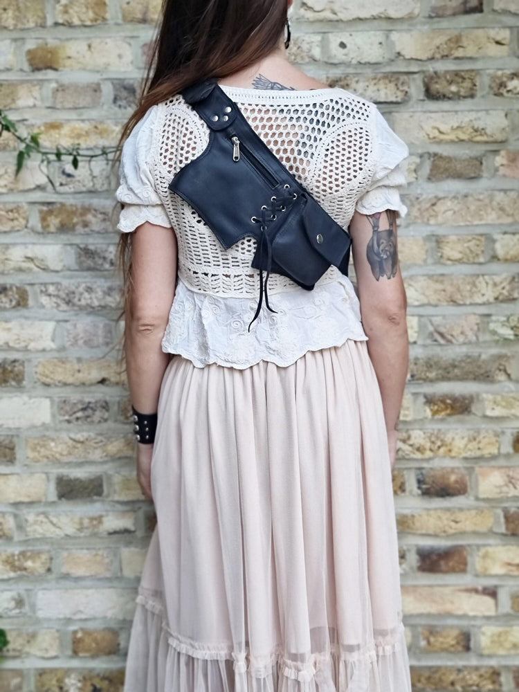 Vegan Leather Fanny Pack: Steampunk Biker Belt with Multiple Pockets
