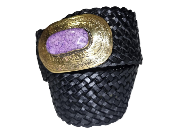 Braided Black Leather Belt: Western Silver Buckle, Boho Waist Belt
