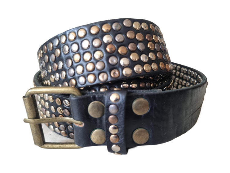 Handmade Buffalo Leather Biker Belt: Rivet Steampunk Design