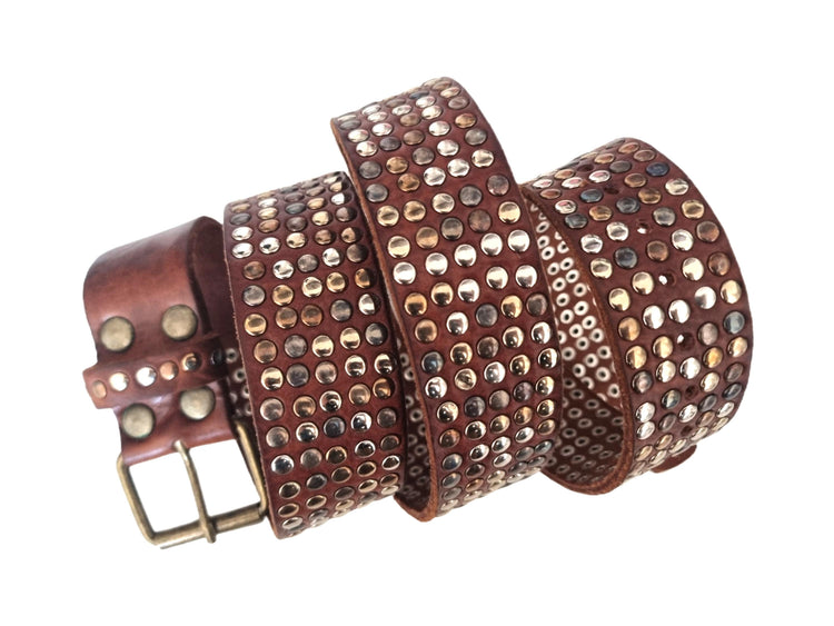 Handmade Buffalo Leather Biker Belt: Rivet Steampunk Design