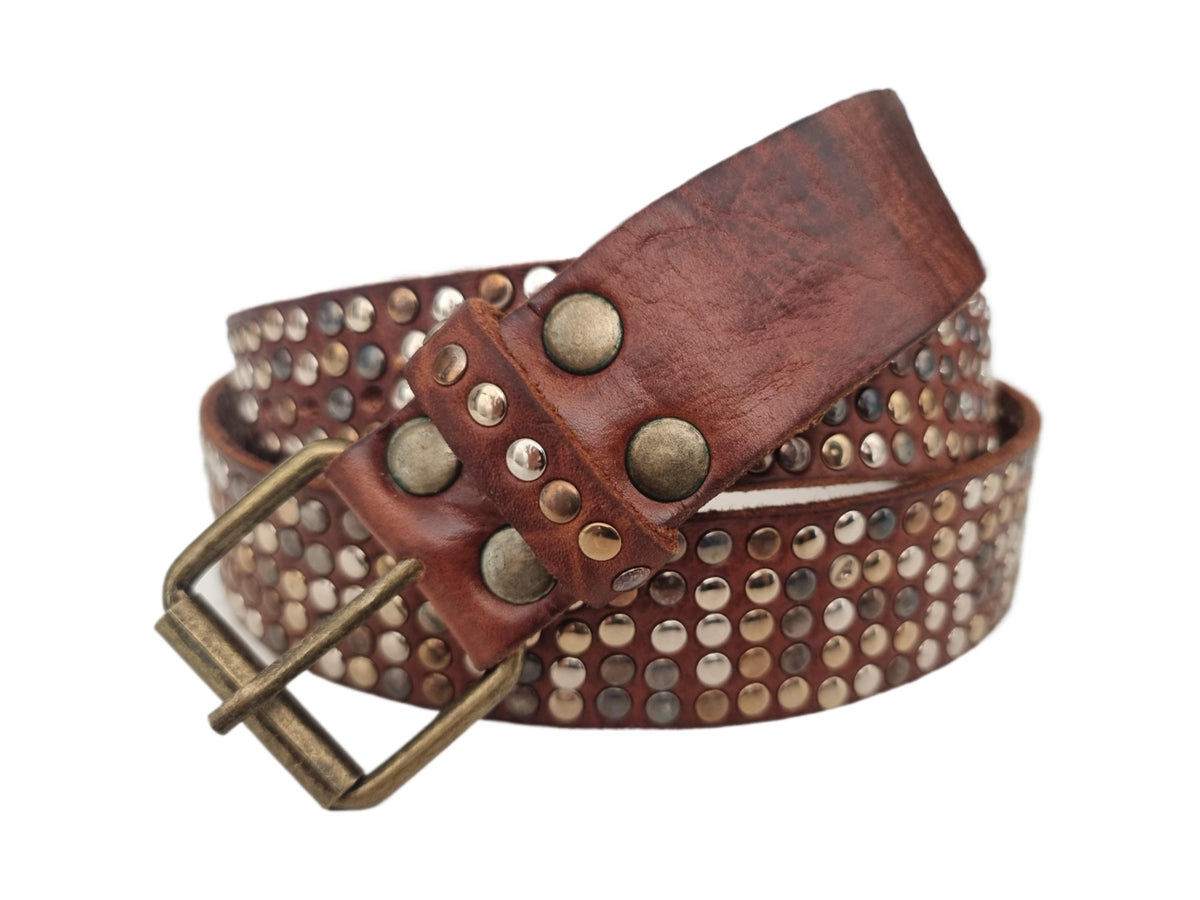 Handmade Buffalo Leather Biker Belt: Rivet Steampunk Design