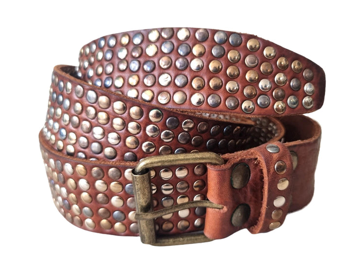 Handmade Buffalo Leather Biker Belt: Rivet Steampunk Design