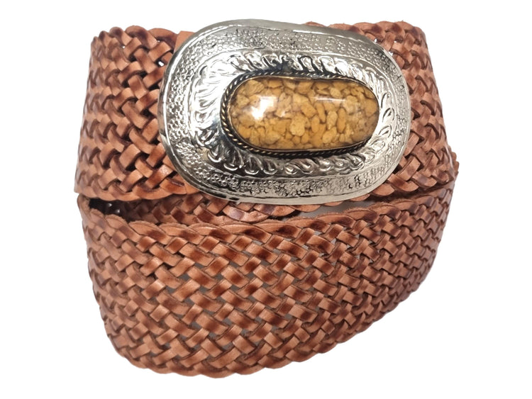 Braided Leather Western Belt: Silver Buckle, Boho Corset Waist Belt