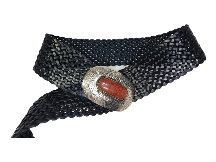 Hand Braided Leather Corset Belt: Tooled Western Buckle, Moroccan Artisan