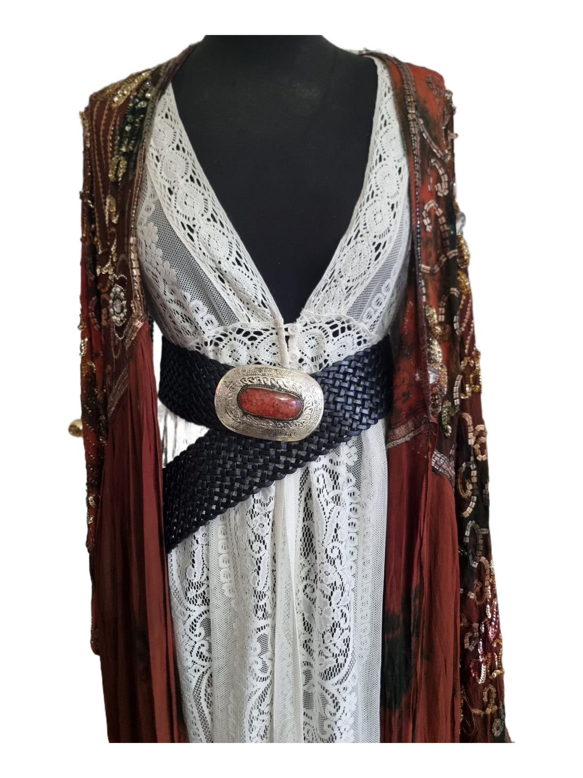 Hand Braided Leather Corset Belt: Tooled Western Buckle, Moroccan Artisan