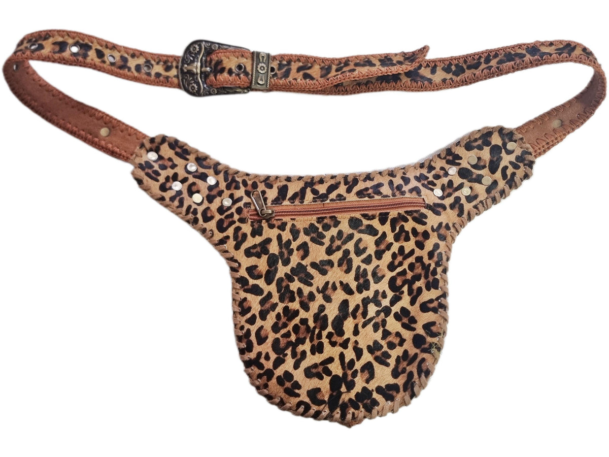 Beaded Leopard Cowhide Fanny Pack: Western Turquoise Buckle Belt Bag