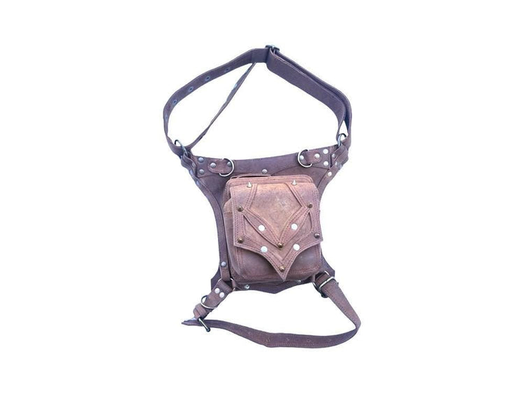 Handmade Leather Fanny Pack with Leg Strap: Steampunk Biker Bag