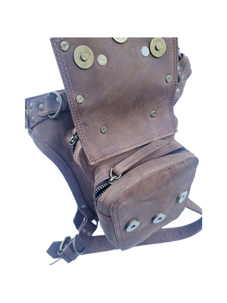 Handmade Leather Fanny Pack with Leg Strap: Steampunk Biker Bag