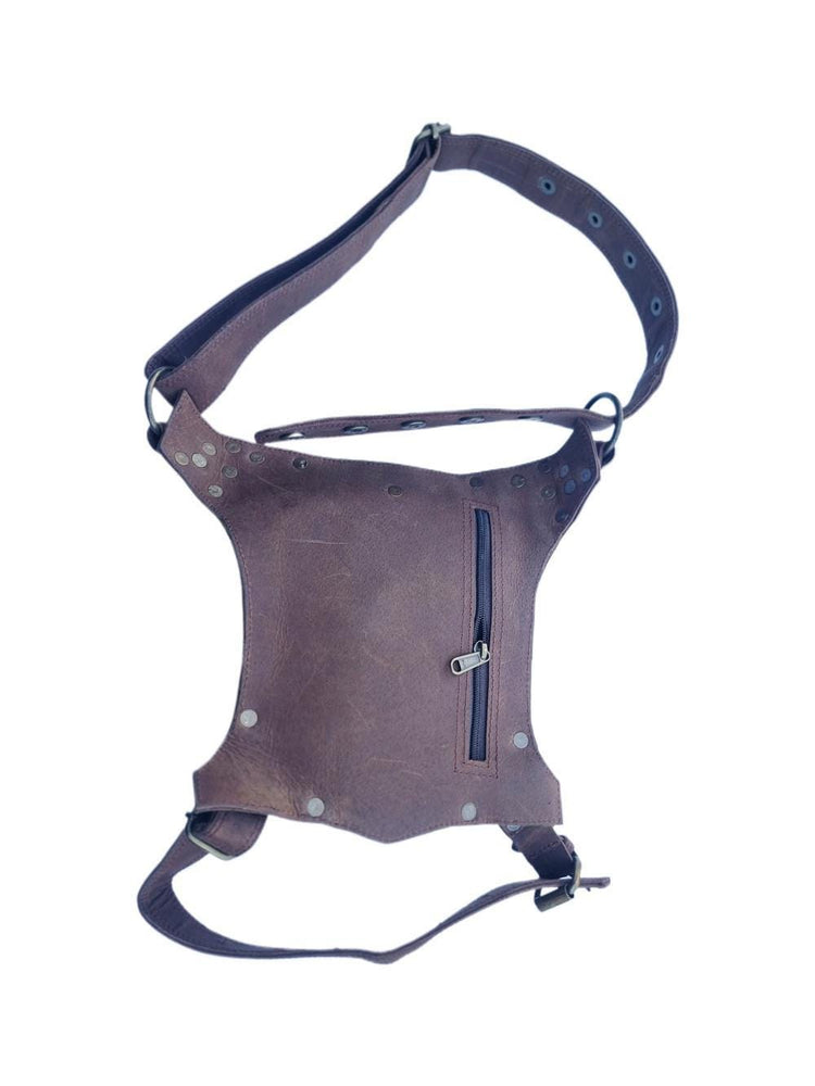 Handmade Leather Fanny Pack with Leg Strap: Steampunk Biker Bag