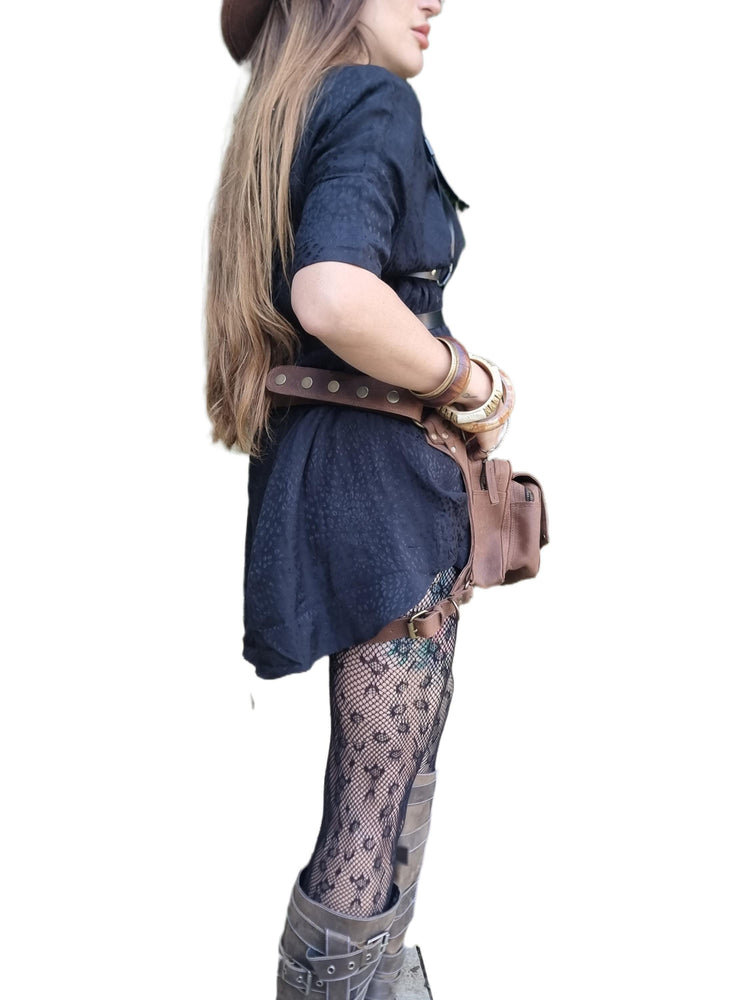 Handmade Leather Fanny Pack with Leg Strap: Steampunk Biker Bag