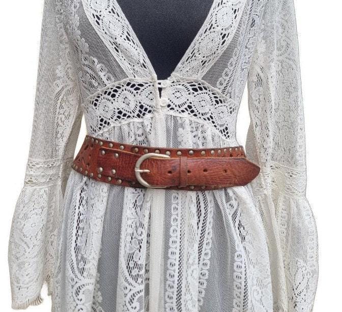 Studded Cut Out Leather Belt: Boho Moroccan Waist Belt