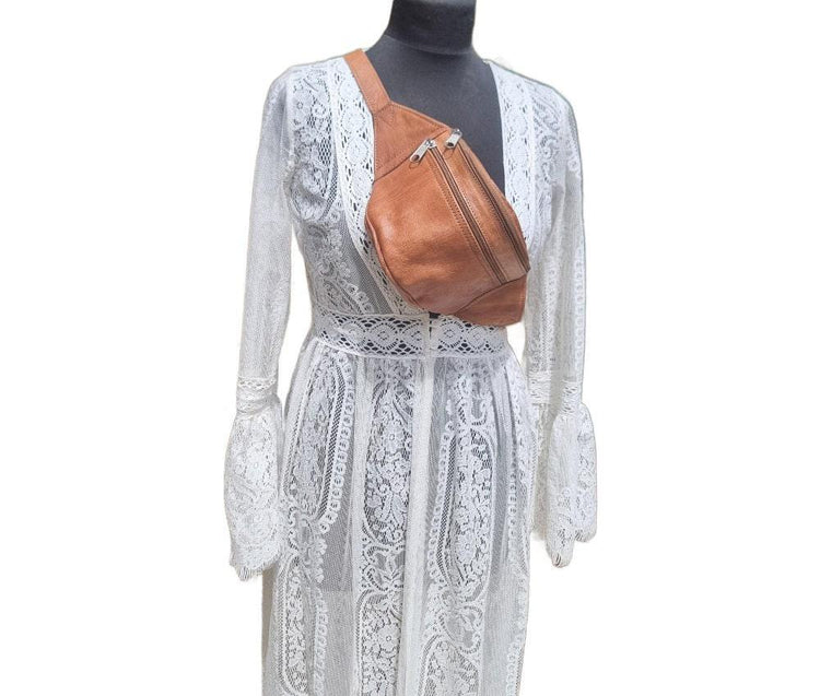 Boho Leather Bum Bag: Handmade Tan Brown Fanny Pack