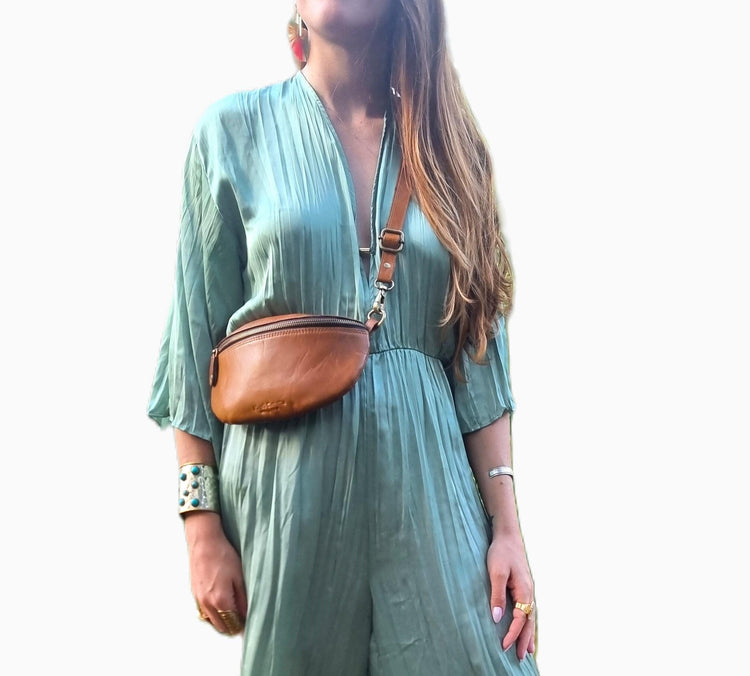 Leather Bum Bag, Tan Brown Leather Fanny Pack, Womens Belt Bag, Leather Crossbody Bag, Small Sling Bag, Festival Bag, Handmade Purse