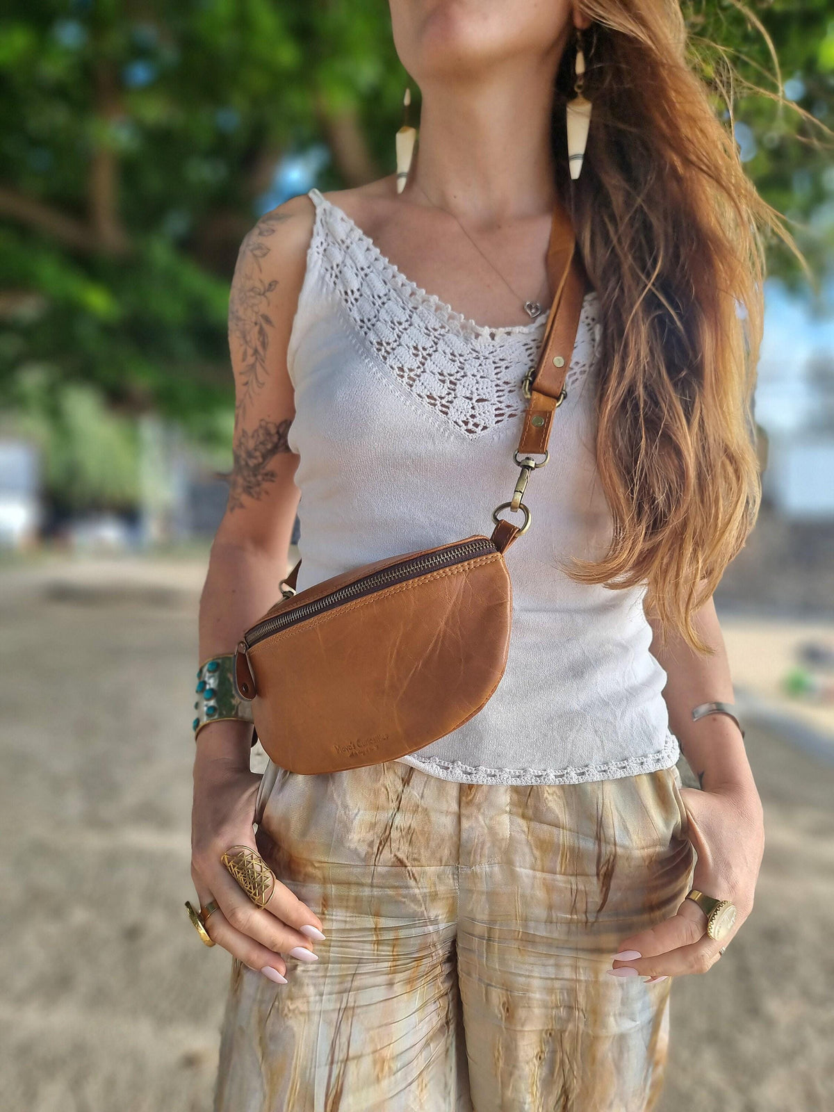 Leather Bum Bag, Tan Brown Leather Fanny Pack, Womens Belt Bag, Leather Crossbody Bag, Small Sling Bag, Festival Bag, Handmade Purse