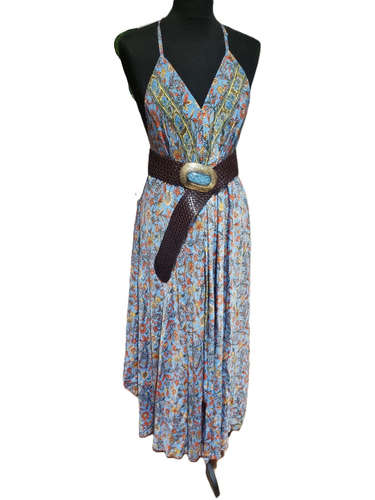 Silk Floral Print Maxi Dress: Sleeveless Boho Beach Dress