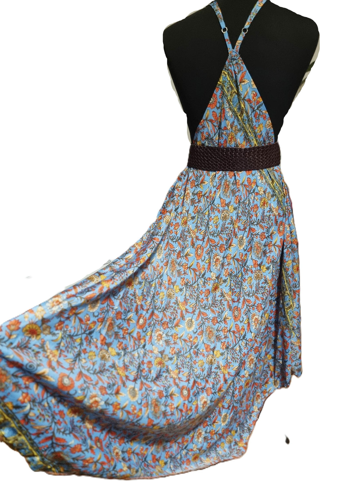 Silk Floral Print Maxi Dress: Sleeveless Boho Beach Dress