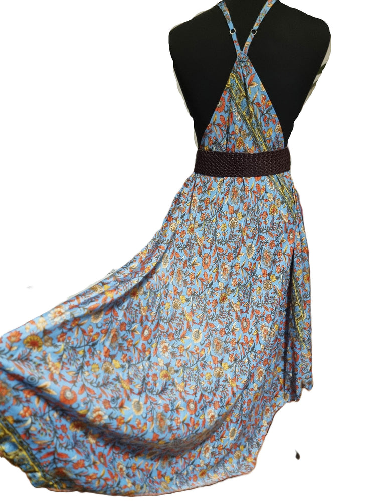 Silk Floral Print Maxi Dress: Sleeveless Boho Beach Dress