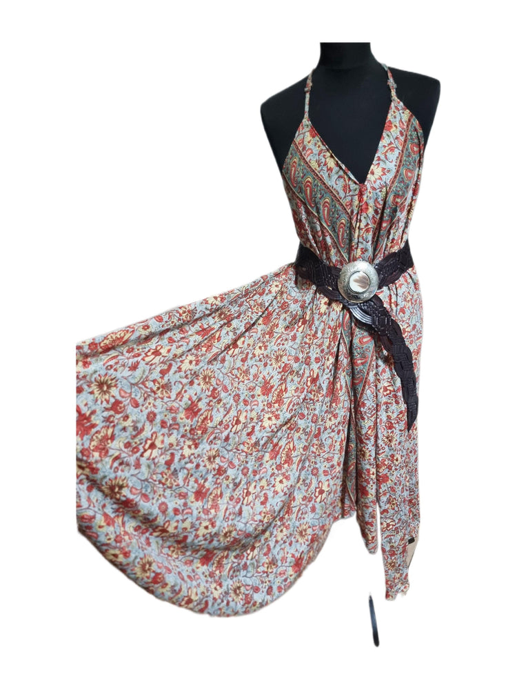 Silk Floral Print Maxi Dress: Sleeveless Boho Beach Dress