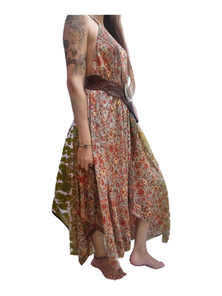 Silk Floral Print Maxi Dress: Sleeveless Boho Beach Dress