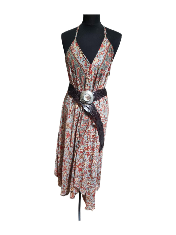 Silk Floral Print Maxi Dress: Sleeveless Boho Beach Dress