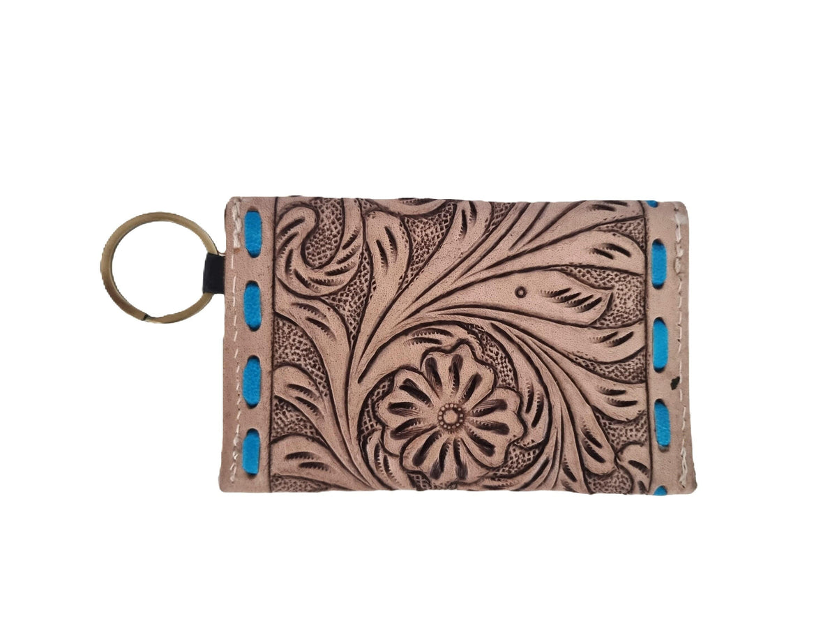 Tooled Leather Mini Key Pouch: Western Floral Keychain Wallet