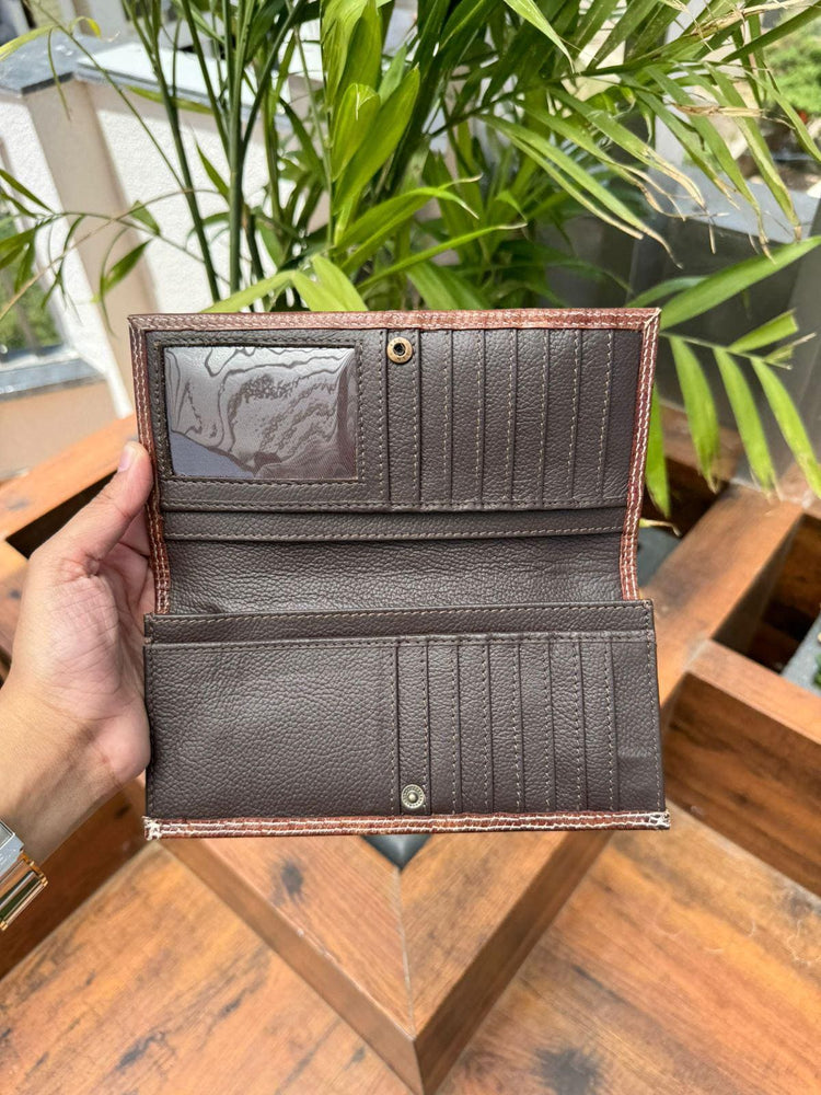 Hand Tooled Leather Long Wallet: Western Floral Design, Silver Studs