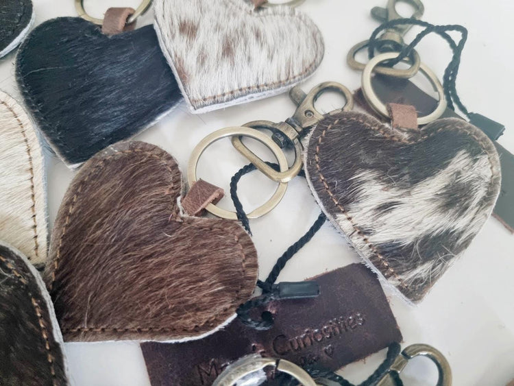 Cowhide Heart Keychain: Handmade Western Leather Purse Charm