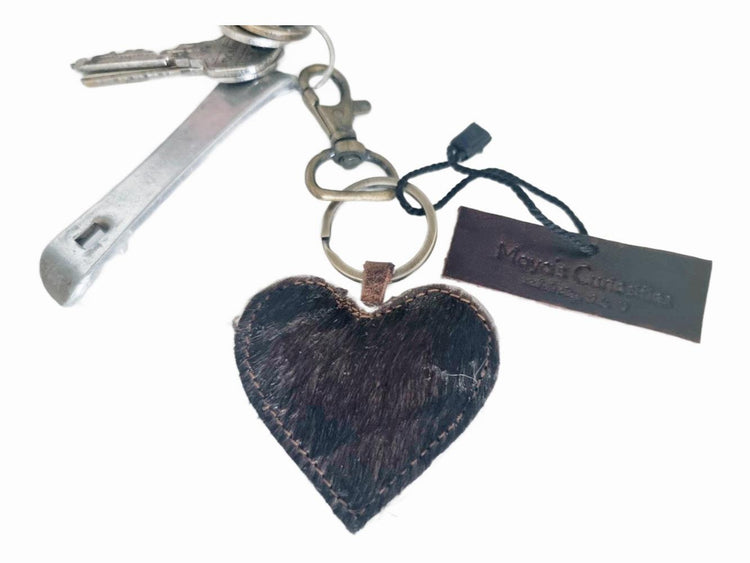 Cowhide Heart Keychain: Handmade Western Leather Purse Charm