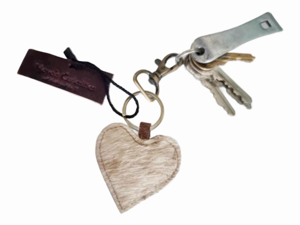 Cowhide Heart Keychain: Handmade Western Leather Purse Charm